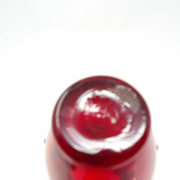 Vintage Hand Blown Red Glass Vase with Gold Design and Red Applied Glass Dots 4 - Picture 9 of 10